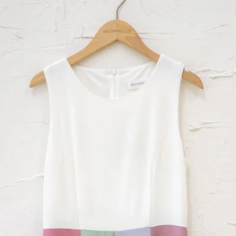 LLIE MULTI PANEL MIDI DRESS IN WHITE